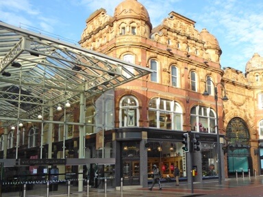 Leed's Victoria Quarter arcade in the afternoon sun